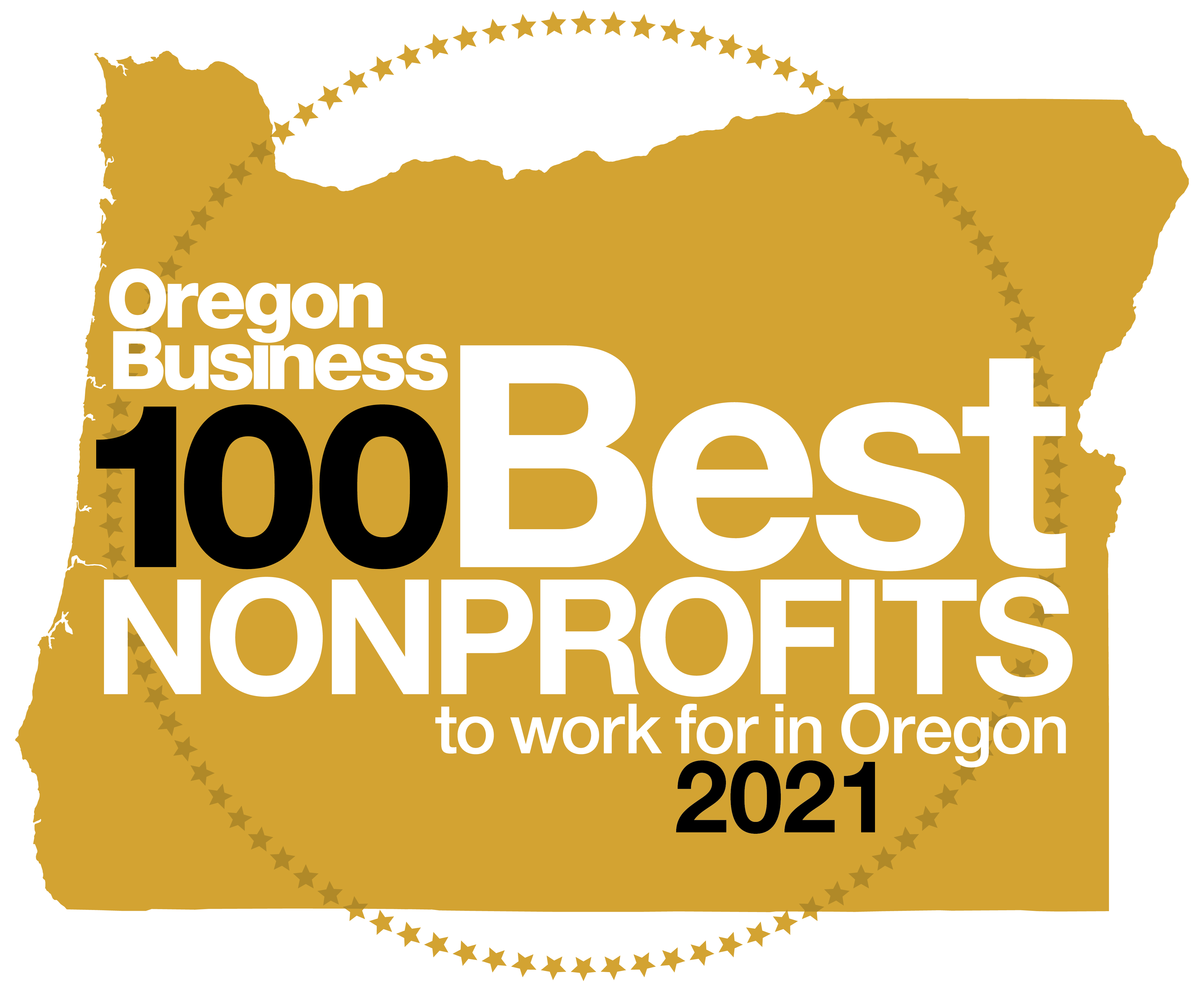 Graphic of Oregon showing the 100 Best Nonprofits to work for in Oregon 2021